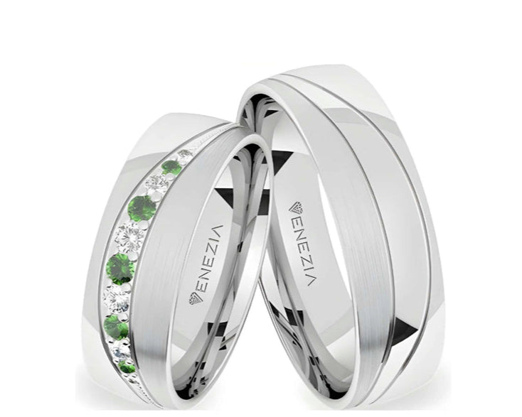 Argollas satinado y liso brillante zircon suizo verde Esmeralda y blanco