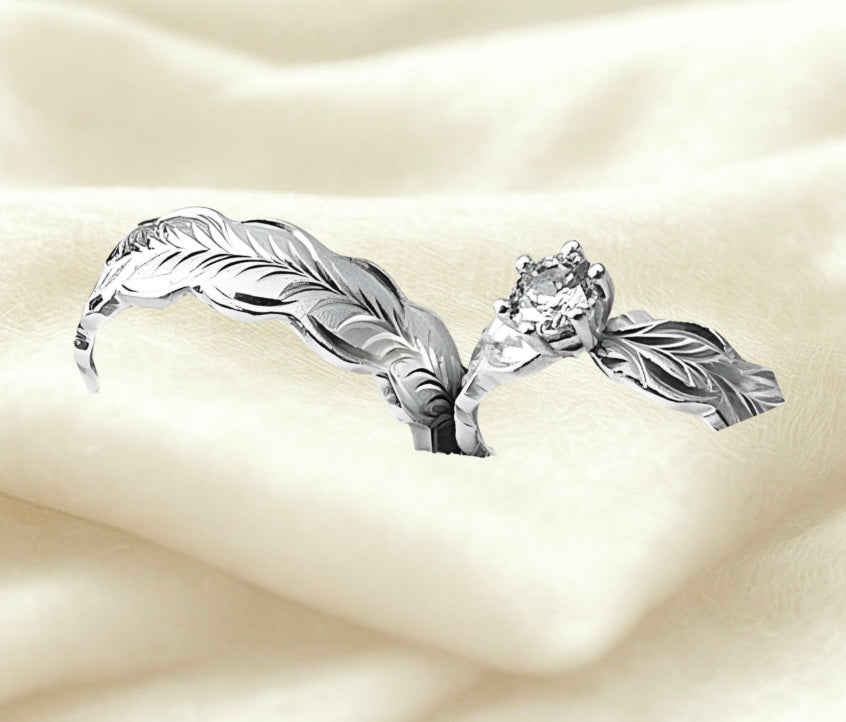 Argollas Promesa Diamantadas con figura de Hoja