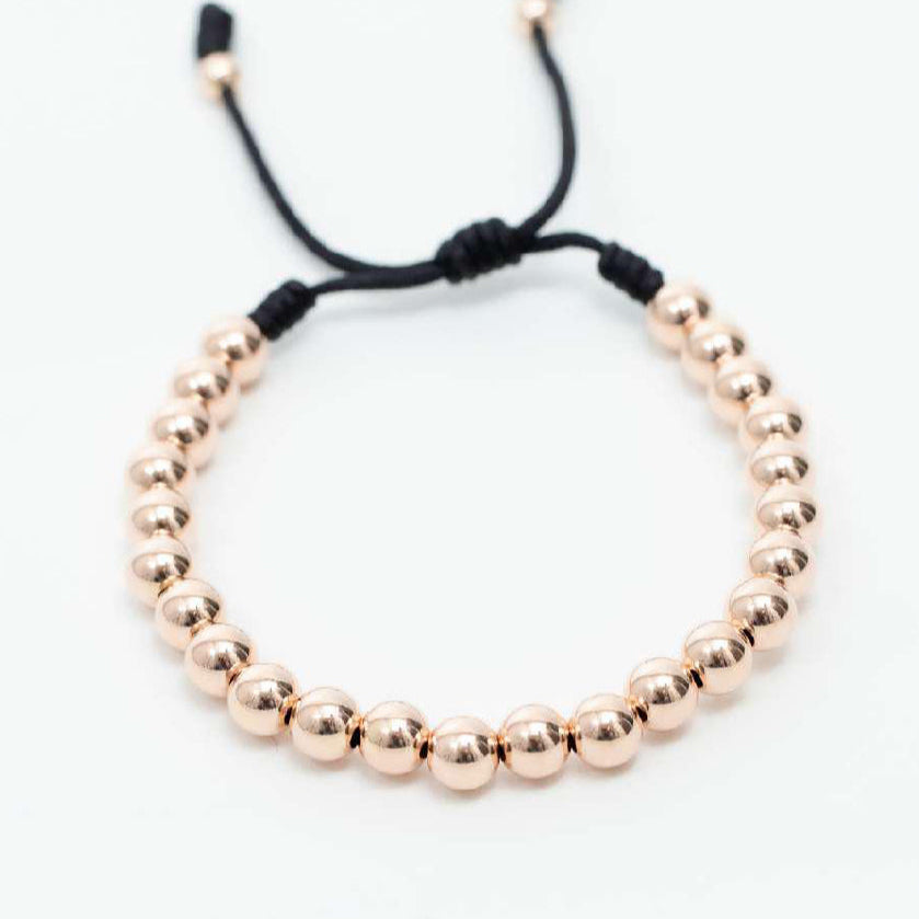 Pulsera tejida oro laminado rosa balín #6