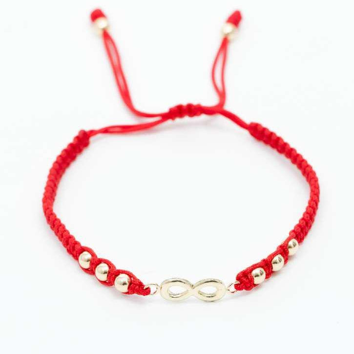 PULSERA TEJIDA CON DIJE DE INFINITO ROJA Y NEGRA BALÍN #4 REF 1053