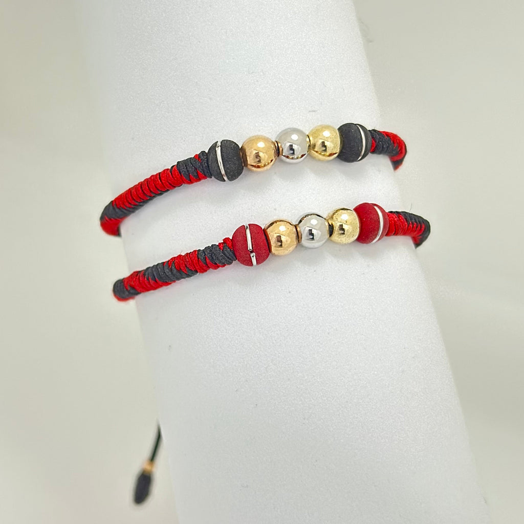 PULSERA TEJIDA NEGRA CON ROJO REF 1008
