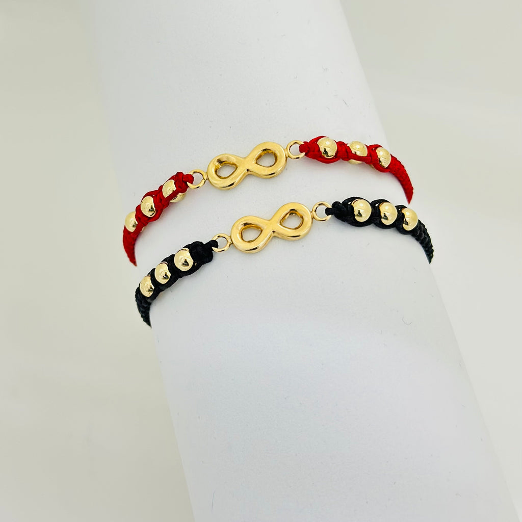 PULSERA TEJIDA NEGRA Y ROJA CON DIJE INFINITO BALÍN #4 REF 1053