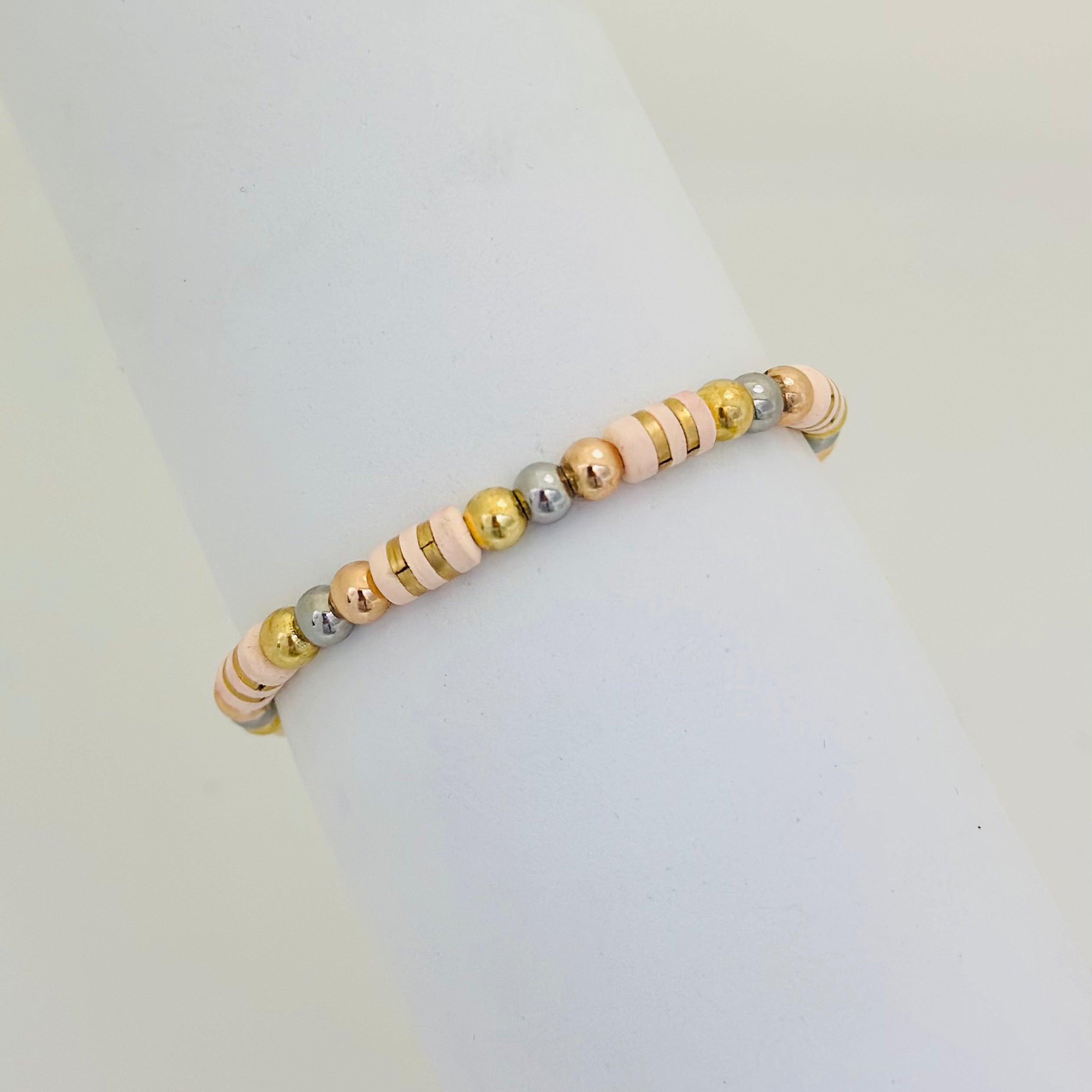 PULSERA TEJIDA BARRILES ROSADOS #4 REF 1003