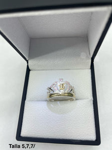Anillo 15 Años Corona de Ilusiones Con Circones Rosados Ref 4474