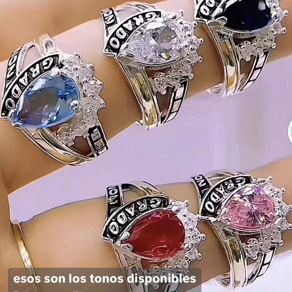 Anillo de grado Corona De Logro azul,Negro,Cristal Rosado,Rojo        Ref 4475