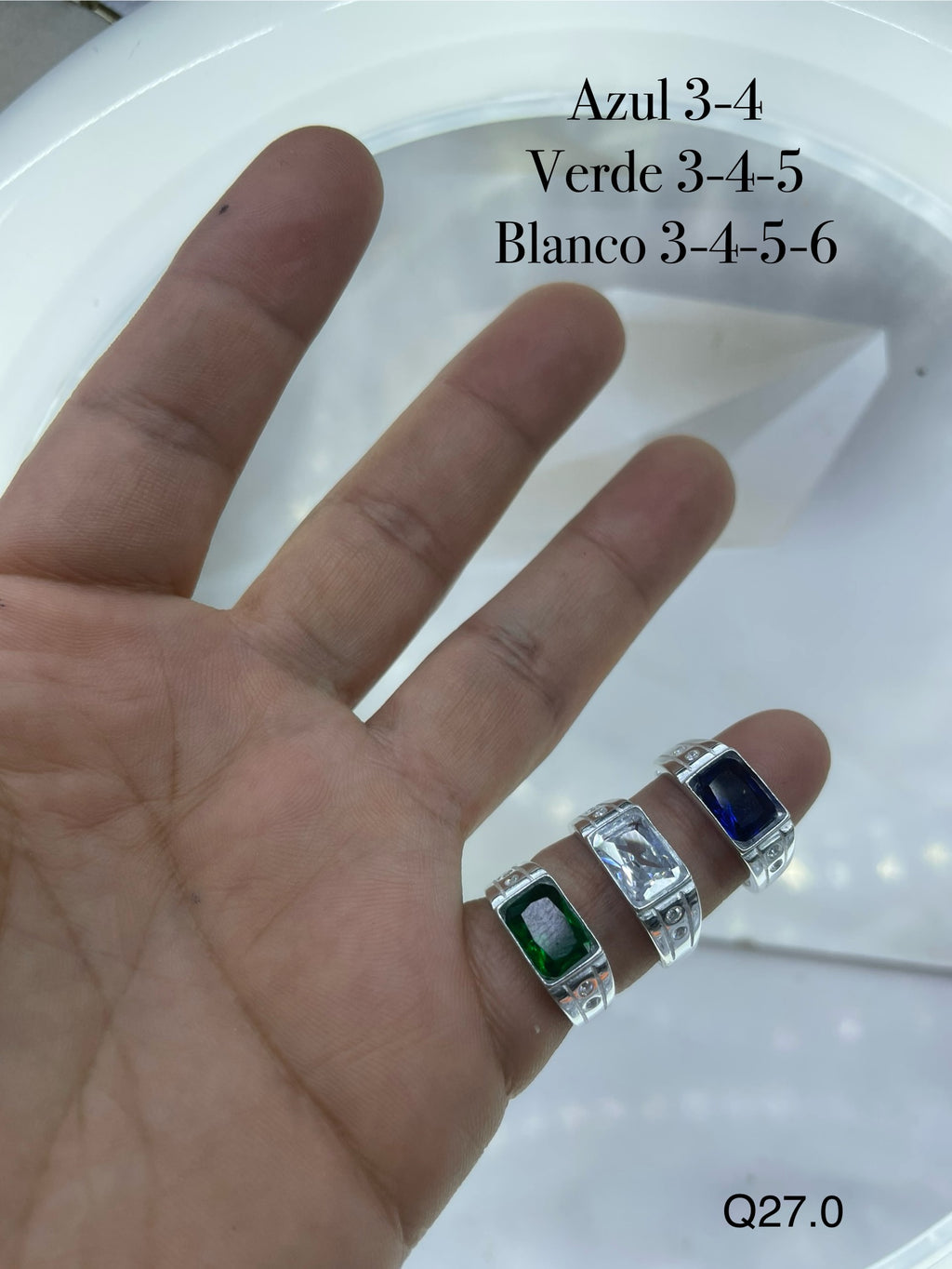 Anillo Para Niños Piedra Rectángulo Verde,Cristal,Azul Ref 4373