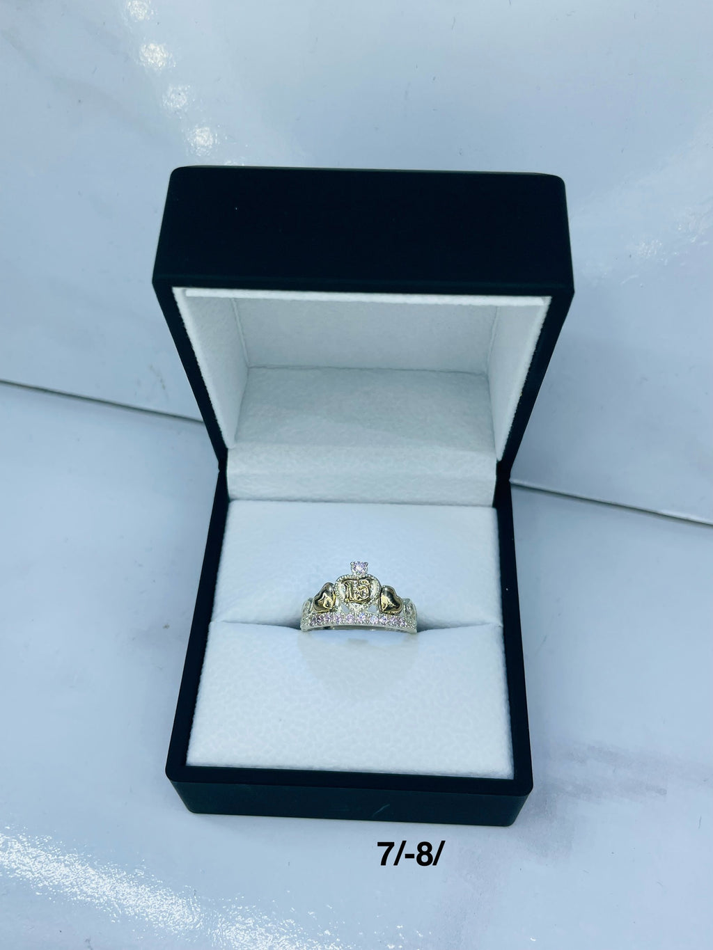 Anillo 15 Años Corona Doble Amor Circones Rosados Ref 4474