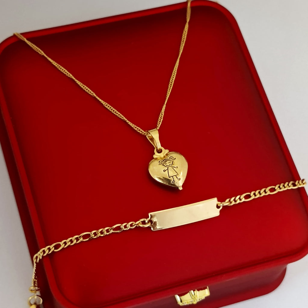 🎀 “Combo de Niña Corazón popocho: Cadena con dije y esclava Cartier para tu princesa”