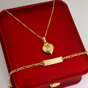 🎀 “Combo de Niña Corazón popocho: Cadena con dije y esclava Cartier para tu princesa”
