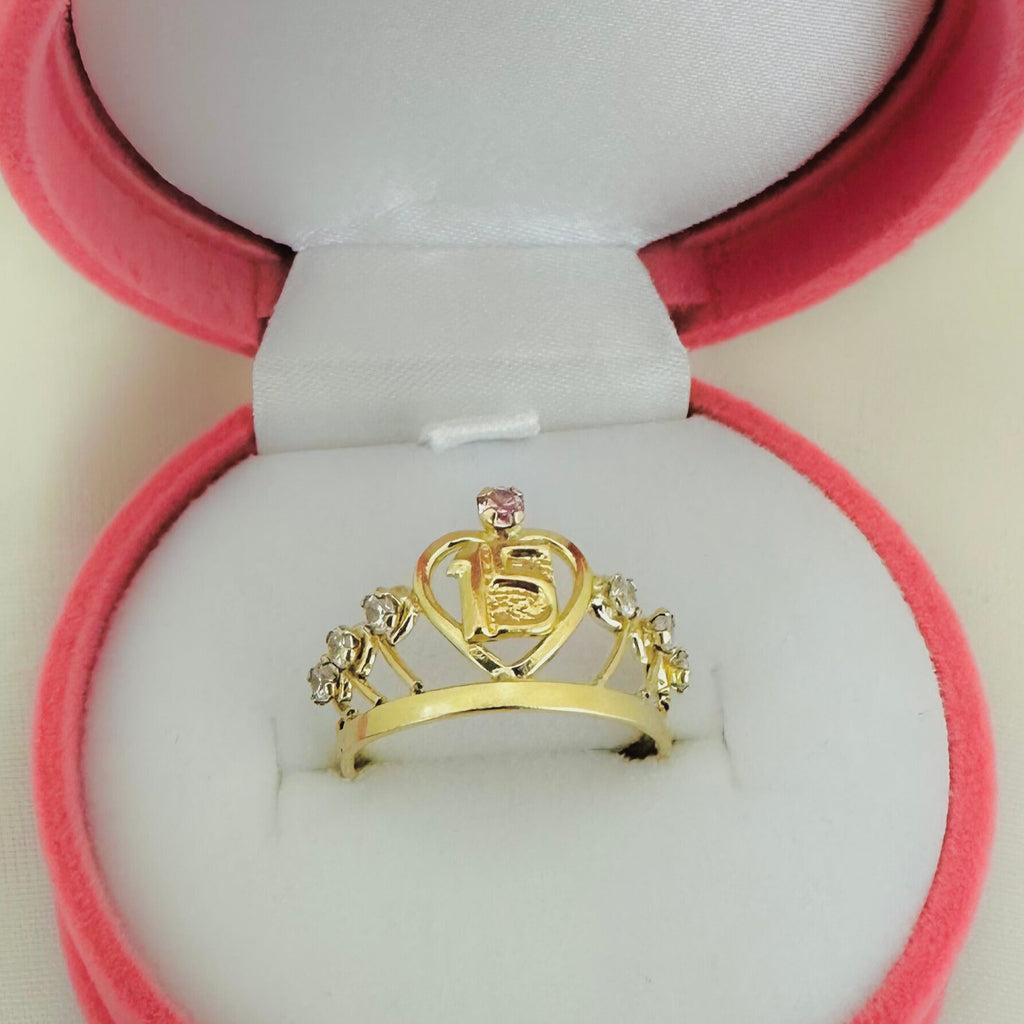 Anillo 15 Años corona con número15 circones blancos y rosado Ref 1538