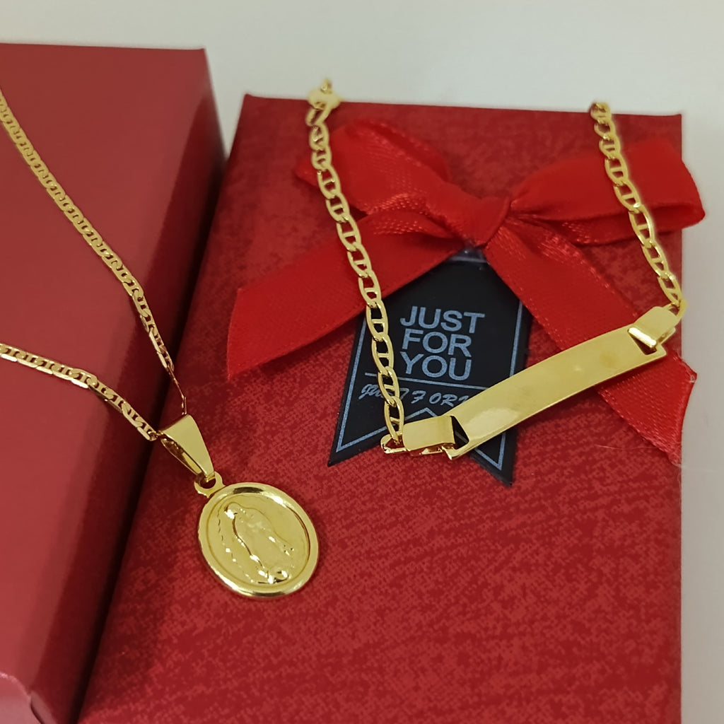 ✨ “Combo Virgen Milagrosa: Cadena escalera, esclava escalera y dije con fe y elegancia”